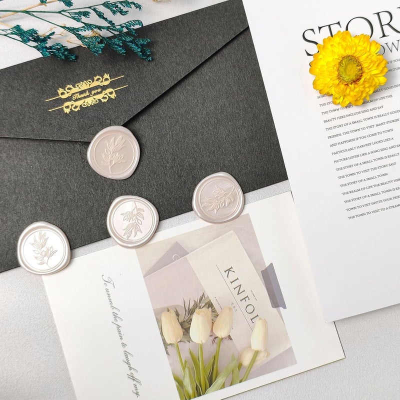 Pilloze 50Pcs Champagne Self-Adhesive Wax Seal Stickers - Wax Seal Perfect for Wedding Invitation or Envelope Good Adhesion and Easy to Use, Wedding Invitation Accessories - Image 3